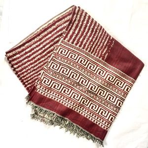 27x66” African Scarf Shawl Maroon Burgundy Cream